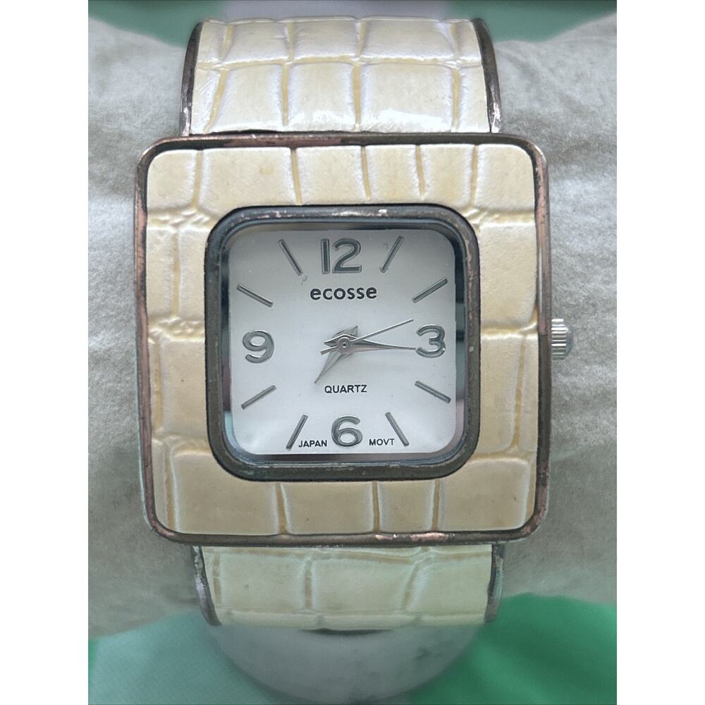 Ecosse Beige Band Silver Tone Women’s Cuff Watch
